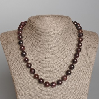 Collar de granate con piedra natural, cuentas lisas de 10,5 mm de diámetro, longitud 50 cm aprox.