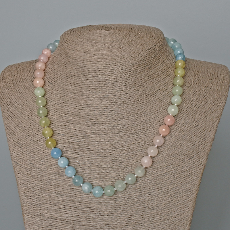 Collar de Morganita natural, cuentas lisas, diámetro 8,5 mm, longitud 48 cm ±