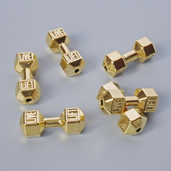 Abalorio con forma de Mancuerna, diámetro 8×19,5 mm, 5 mm ±, presentación 6 uds., color dorado del metal