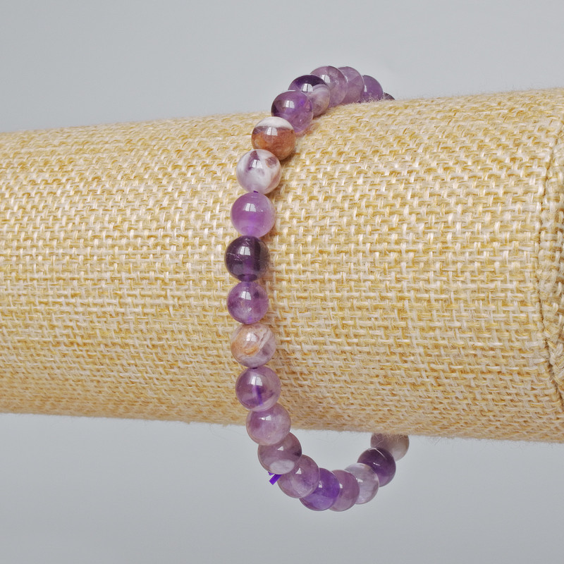 Pulsera de amatista natural, bolas listas, diámetro 6,5 mm, longitud 18 cm (+/-) (elástico)