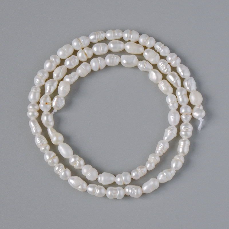 Cuentas de perlas de río con relieve, diámetro 3,5×5 mm, longitud 33 cm, en hilo