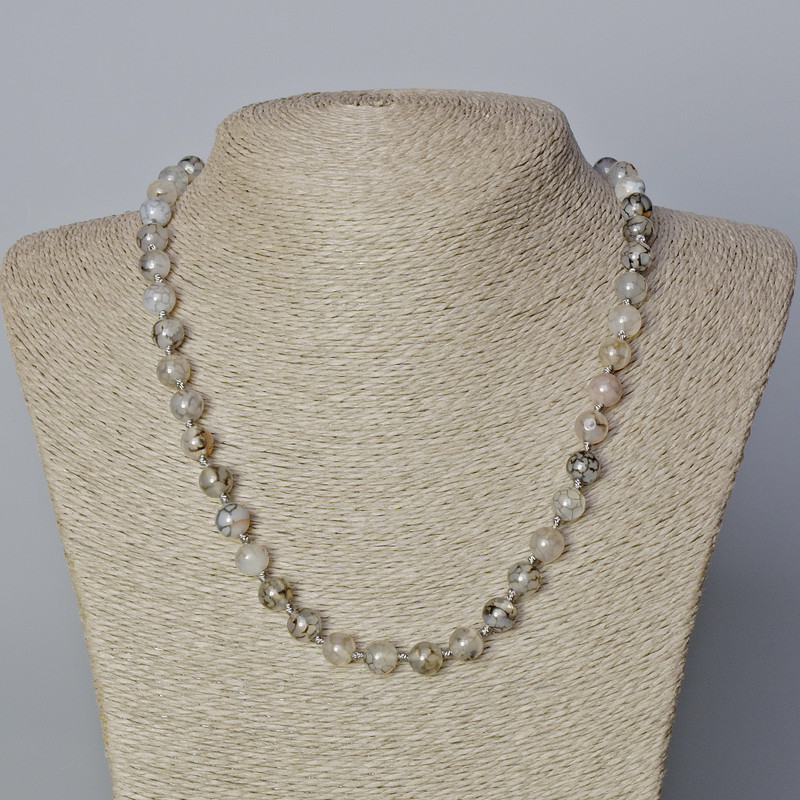 Collar de Ágata Venas de Dragón, cuentas lisas de 8 mm, longitud 45-48 cm