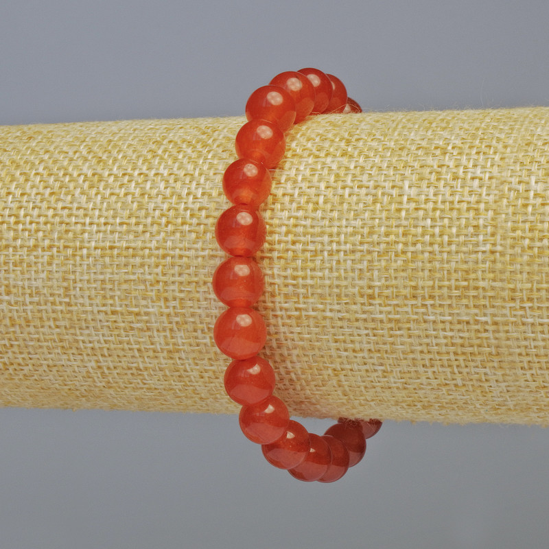 Pulsera de cornalina natural, bolas lisas, diámetro de 8 mm ± (elástico), longitud 18 cm+