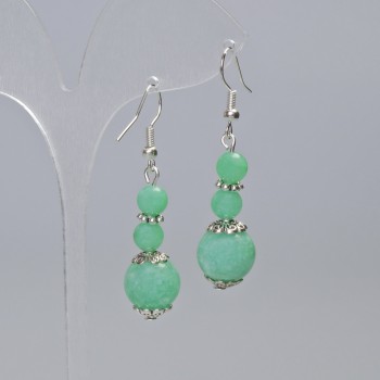 Pendientes de amazonita, bolas lisas, diámetro 12 mm y 6 mm, longitud 48 mm +/- con inserciones metálicas