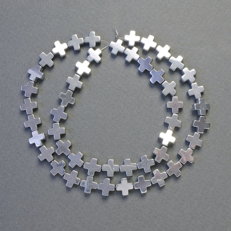 Cuentas de hematita en forma de cruz, color plata, diámetro 8×8 mm, longitud 41 cm