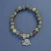 Pulsera verde de granate grosular bolita, diámetro 8 mm, longitud 18 cm, elástica con colgante en forma de caracol