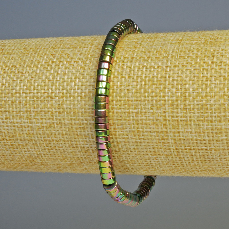 Pulsera de hematita rondel multicolor, diámetro 5×2 mm, longitud 18 cm aprox., elástico