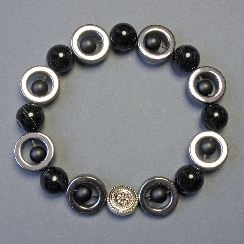 Pulsera elástica de ágata, shungita y hematita, 18 cm