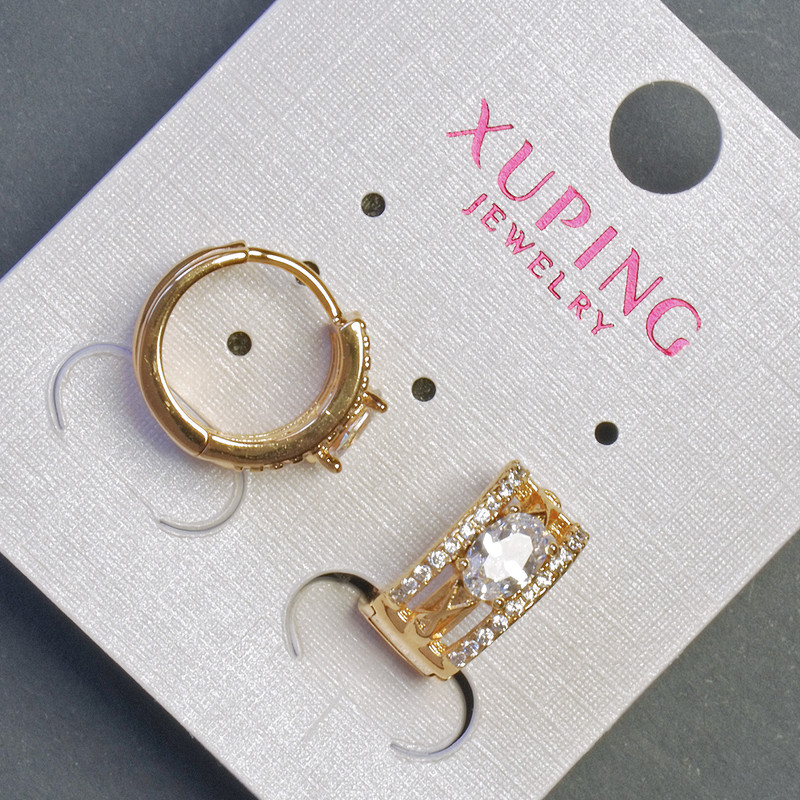 Pendientes Xuping 13x7 mm, baño de oro 18K y cristales blancos