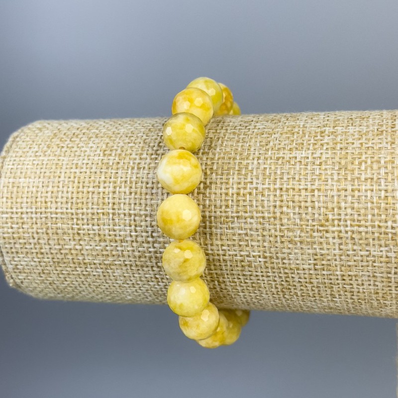 Pulsera de jadeíta facetada de 10 mm, longitud 18 cm, elástica