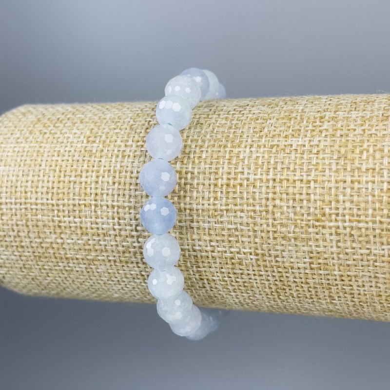 Pulsera de aguamarina facetada, bolas de 8 mm, longitud aprox. 18 cm, elástica