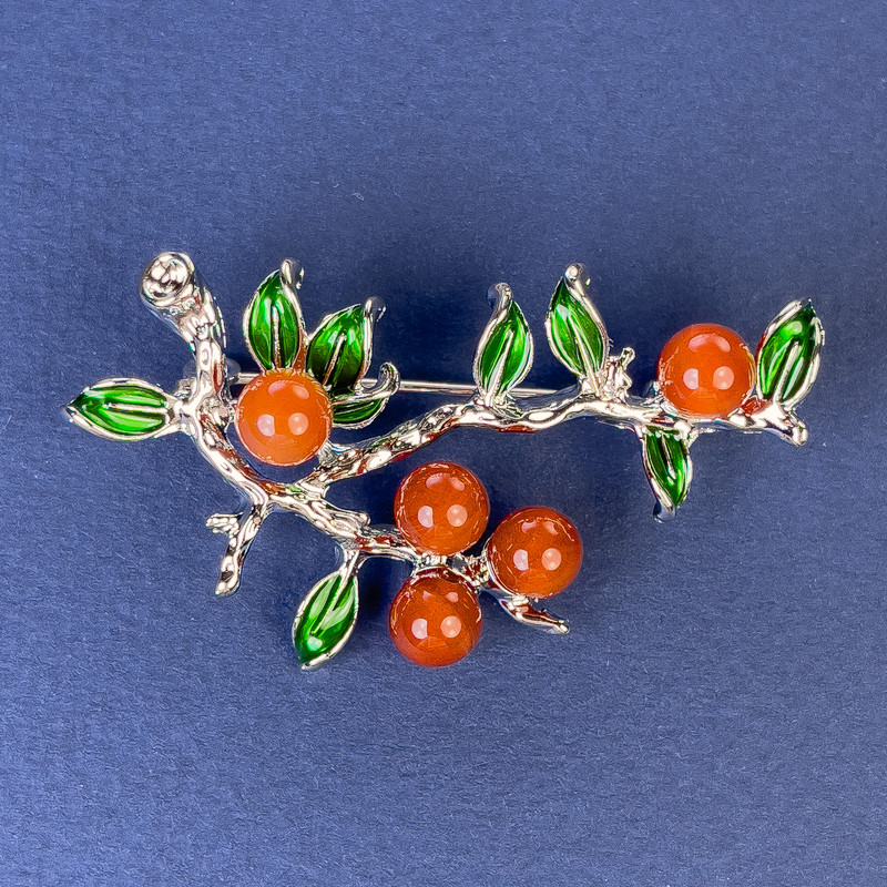 Broche «Ramitas» con cornalina, metal plateado 48×32 mm+