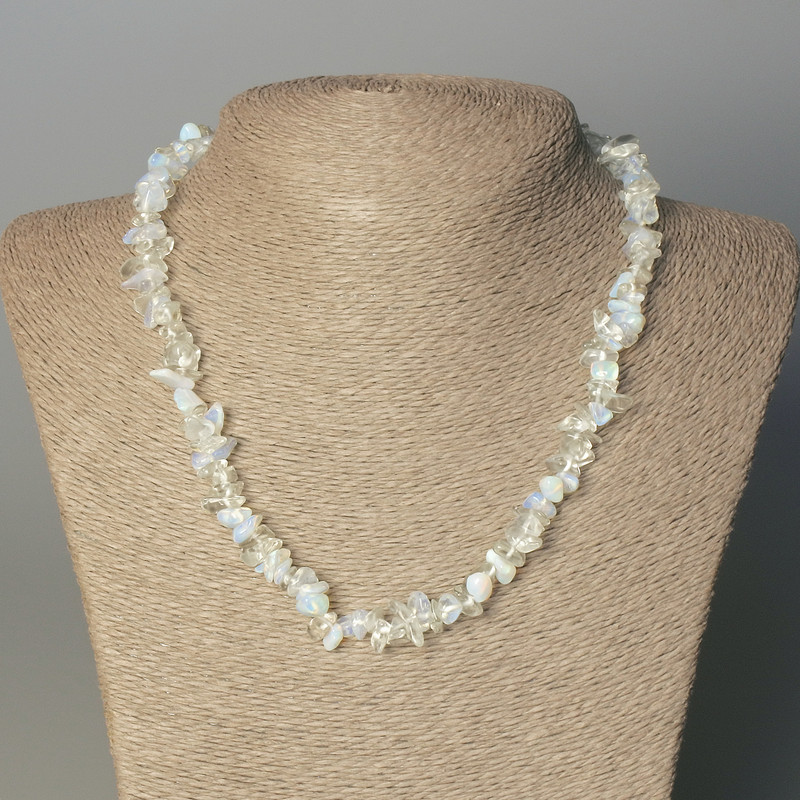 Collar de chips de piedra lunar, diámetro 10×5 mm, longitud 45 mm, con cierre