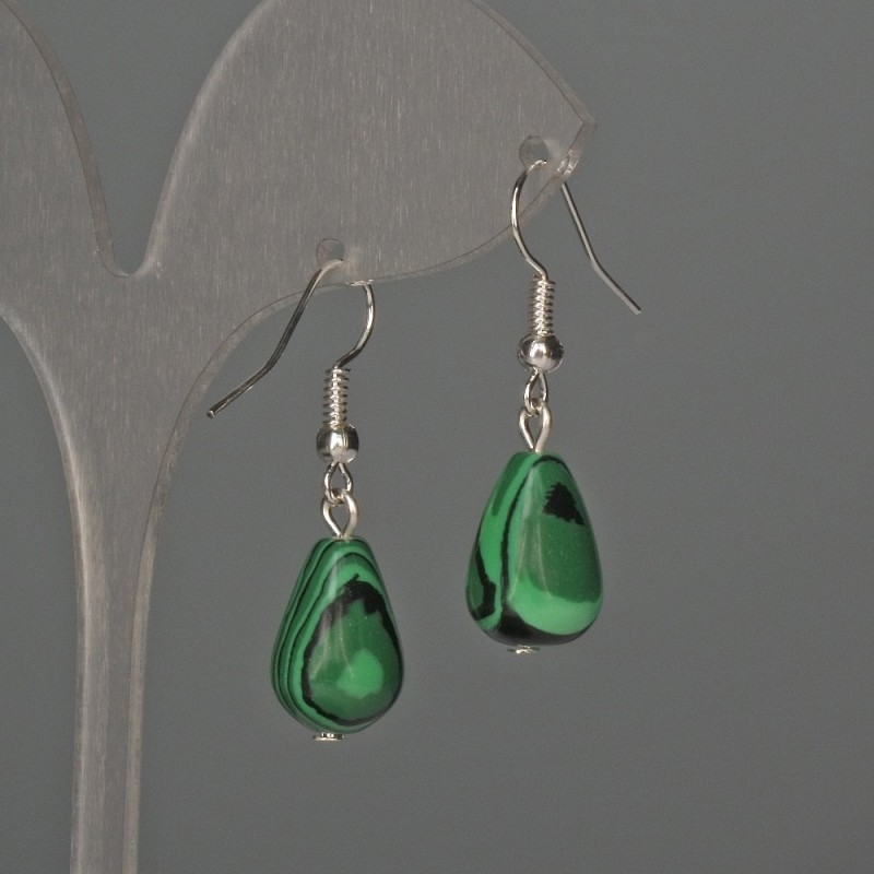 Pendientes de malaquita en forma de gota 10×15 mm+-, longitud 35 mm+