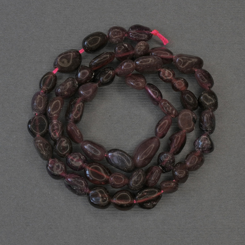 Cuentas de granate ovaladas, 8–10×6 mm, en hilo, longitud 39 cm+