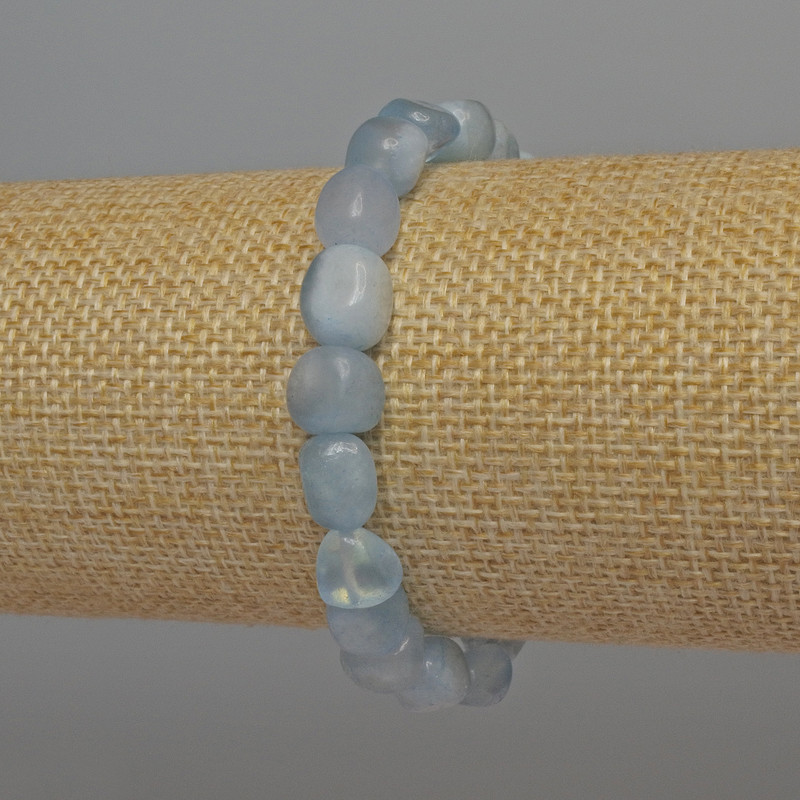 Pulsera de aguamarina facetada, diámetro 9×7 mm, longitud 18 cm, elástica