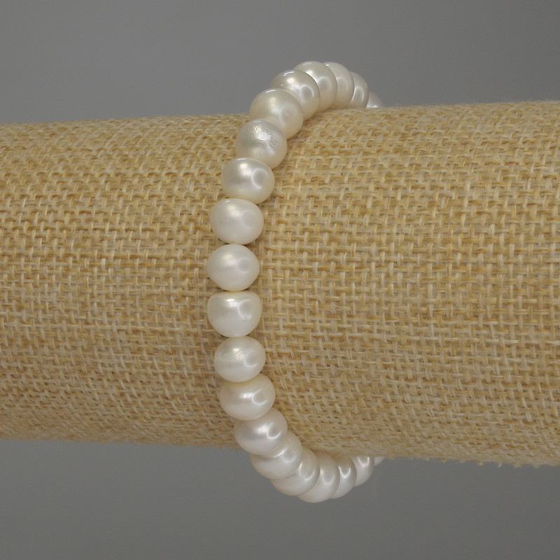 Pulsera de perlas de río, diámetro 8×7 mm, longitud 18 cm (elástico)