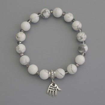 Pulsera de howlita bolitas, diámetro 8 mm ±, cristal checo en rondeles 3,5×3 mm ±, longitud 18 cm ±, elástica