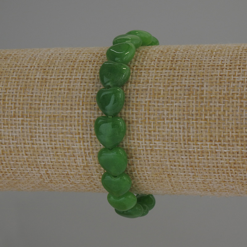 Pulsera de crisoprasa en forma de corazón, diámetro 10×10 mm, longitud 18 cm, elástica