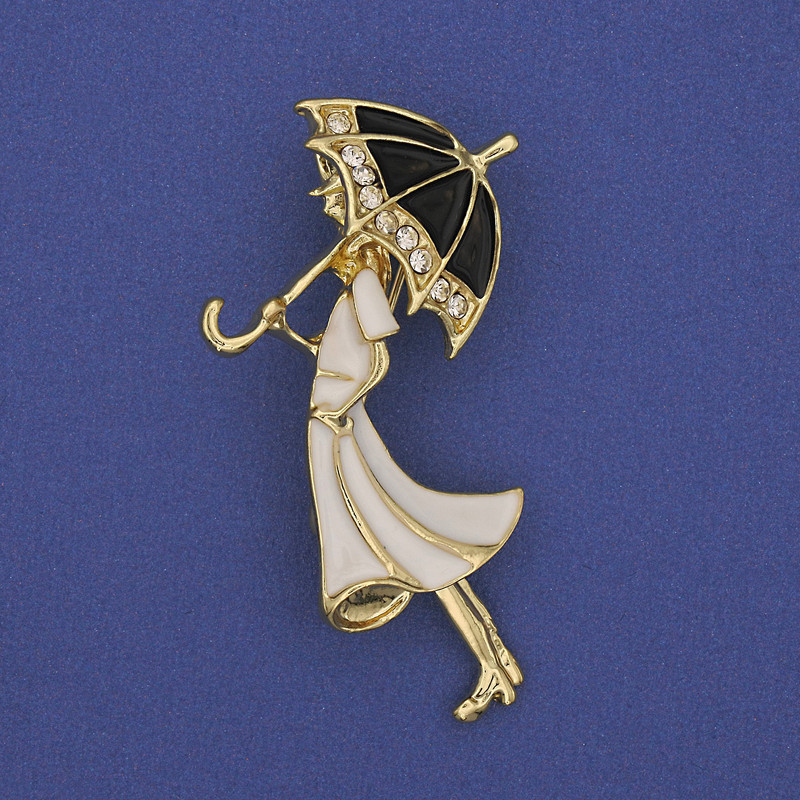 Broche colgante «Dama con paraguas» 48×24 mm+
