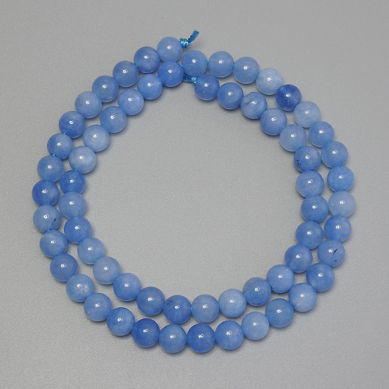 Cuentas de aguamarina lisas, bolas de 6 mm, en hilo, longitud 38 cm+
