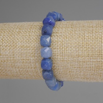 Pulsera azul de aventurina facetada en cubos, diámetro 9 mm, longitud 18 cm, hilo elástico
