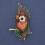 Broche «Loro» rojo y verde esmaltado en metal dorado 51×31 mm+