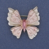 Broche-colgante Mariposa esmaltado en blanco y rosa, cristales iridiscentes, metal dorado, 39×42 mm+