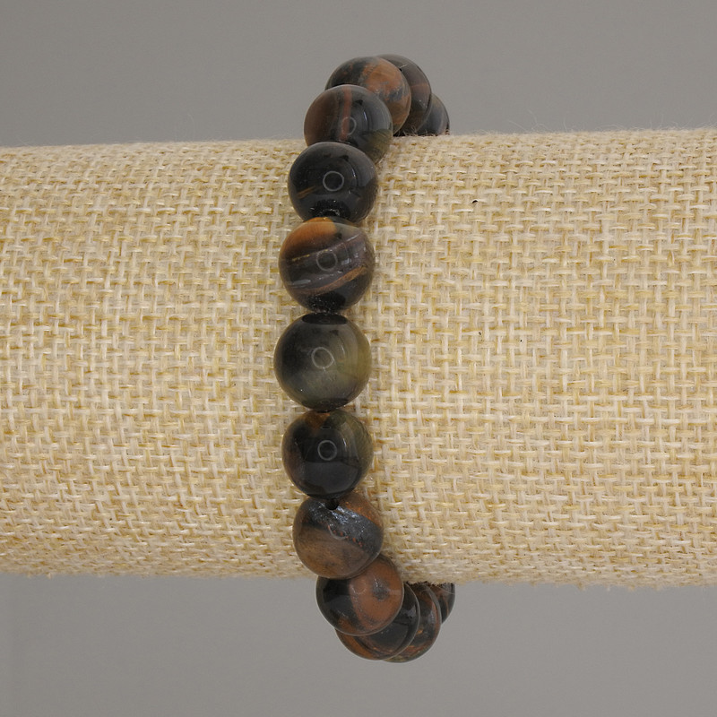 Pulsera ojo de halcón, cuentas lisas, diámetro 10 mm, longitud 18 cm, elástica