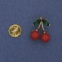 Broche de cerezas rojas y esmalte verde, metal dorado 20x16 mm+