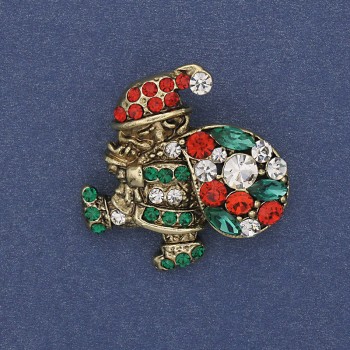 Broche de Papá Noel con strass dorado en metal 28x26 mm +
