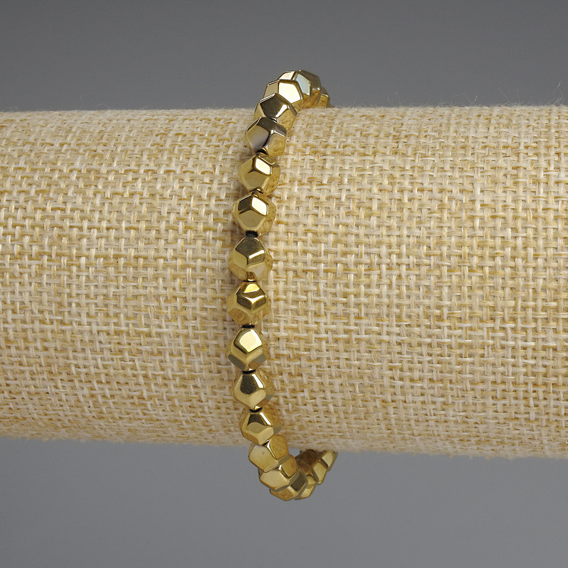 Pulsera de hematita color dorado facetada de 6 mm ±, longitud 18 cm ±, elástica