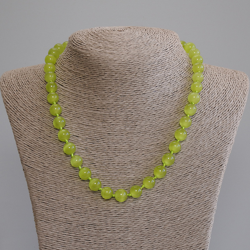 Collar de ojo de gato, cuentas lisas, diámetro 9,5 mm, longitud 50 cm, con cierre