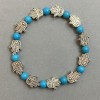 Pulsera turquesa con cuentas de 6 mm ±, con inserción en Palma, circunferencia 18 cm en banda elástica