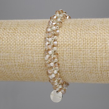Gomita para el cabello con cuentas blancas de 3 mm +/- facetadas de 4-5×4 mm