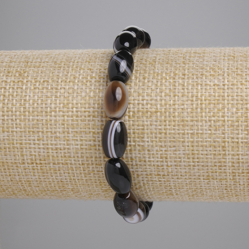 Pulsera de ágata en grano, diámetro 12×8 mm, longitud 18 cm, elástica