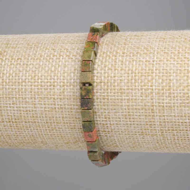 Pulsera elástica de jaspe heliotropo en cubos de 4×4 mm, longitud 18 cm ±