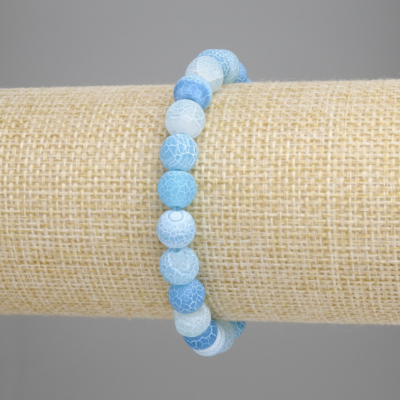 Pulsera azul hielo de ágata, con bolas lisas de diámetro 8 mm +/- y longitud 18 cm +/- elástico