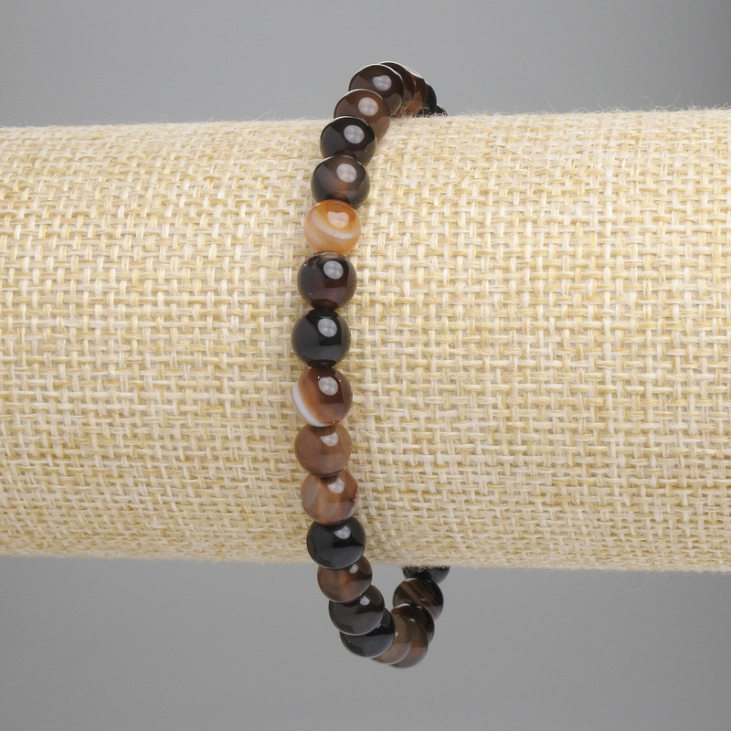 Pulsera de ágata con bolas lisas, diámetro 6 mm ± (elástico), longitud 18 cm+