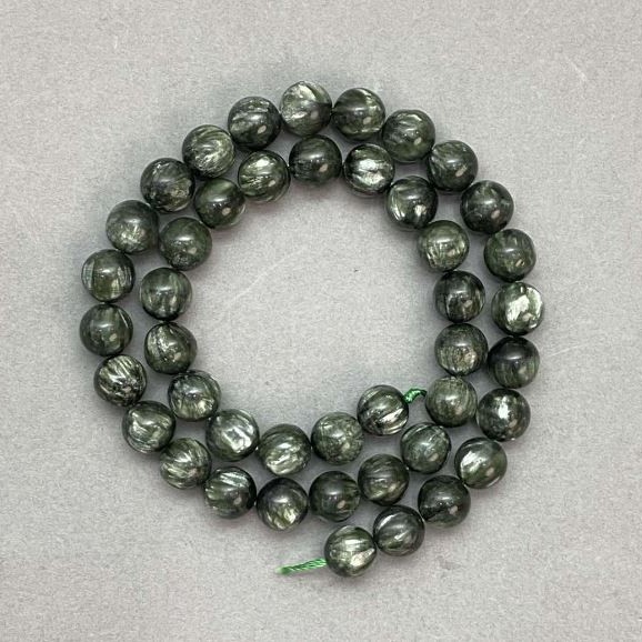 Cuentas de piedra natural serafinita, bolas lisas, diámetro 9 mm ±, longitud 40 cm ±, en hilo
