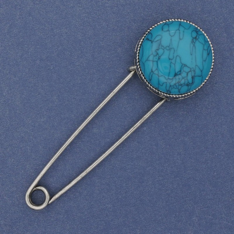 Broche con pasador Turquesa 78×24 mm, color plateado