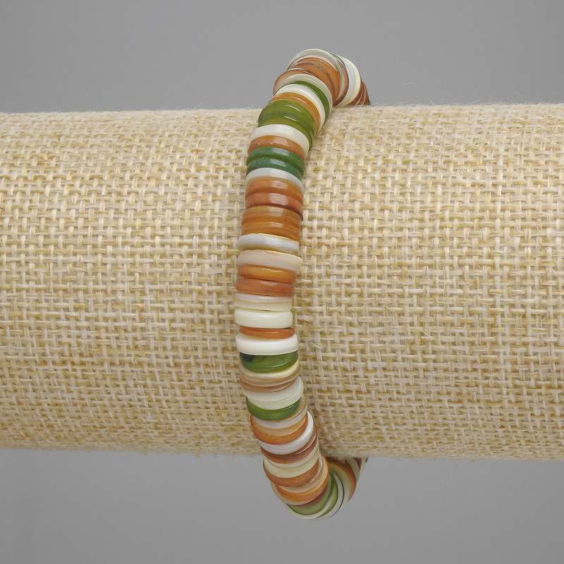 Pulsera de concha Skafarka rondel, diámetro 8×1,5 mm, longitud 18 cm +- elástico