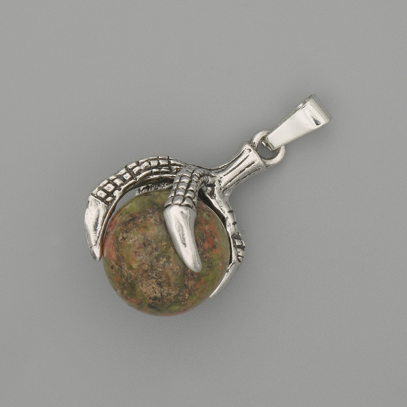 Colgante de heliotropo - Pata con esfera 18×37 mm, metal plateado