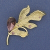 Broche-colgante Hoja con cristal y strass, metal dorado 67×35 mm+