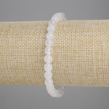 Pulsera de cuarzo blanco con cuentas facetadas, diámetro 6 mm, longitud 18 cm, elástica