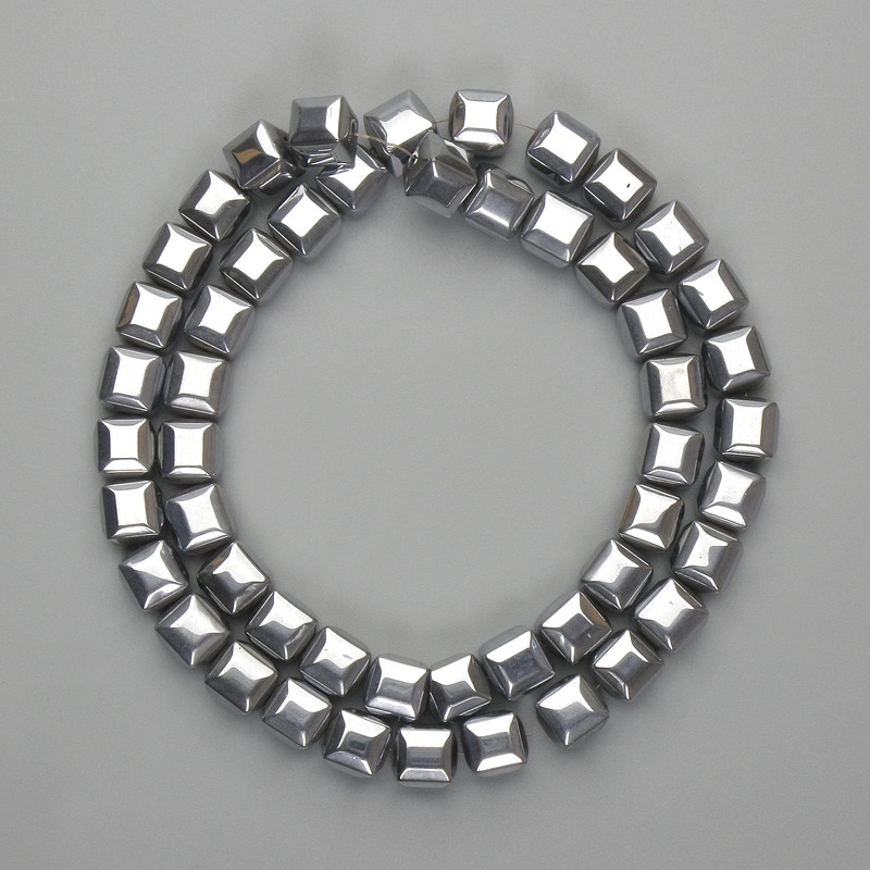 Cuentas de hematita cúbicas, color plata, 8×8 mm, longitud 39 cm+