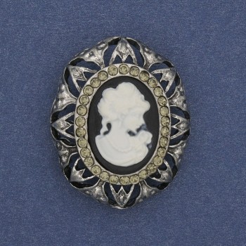 Broche de Camafeo Dama con strass, metal plateado, 32×25 mm +
