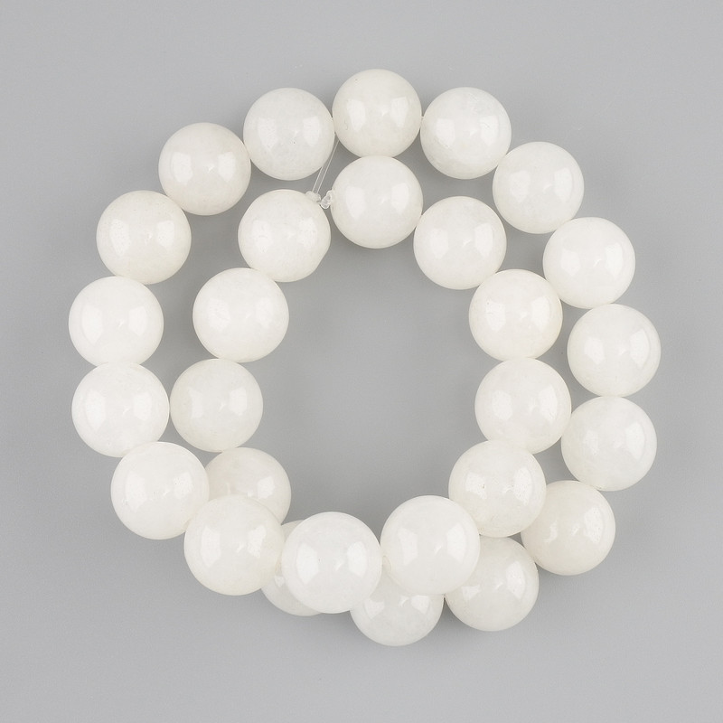 Cuentas de cuarzo blanco, bolas lisas de 14 mm, longitud de hilo 38 cm, en hilo