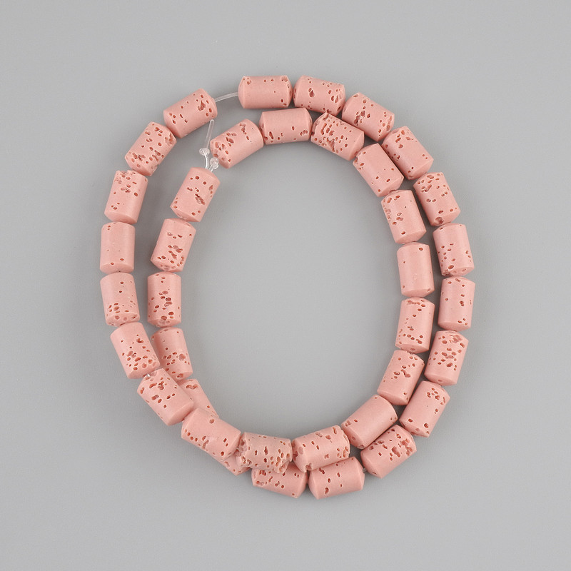 Cuentas de lava volcánica rosa, cilíndricas, diámetro 10×6 mm ± en hilo, longitud 38 cm+
