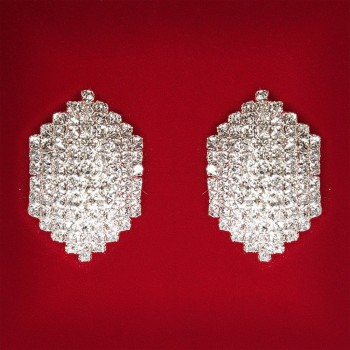 ( 22x22 mm ) Pendientes para mujer con strass blancos, metal claro, de boda y de noche, pendientes de botón clásicos medianos